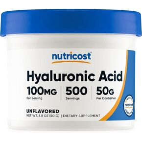 Nutricost Hyaluronic Acid Powder 50 Grams - Water Soluble, Fine Powder, Gluten Free, Non-GMO in Kuwait