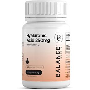 Pure Hyaluronic Acid Supplements 250mg with Vitamin C 50mg - 120 Vegan Capsules - Skin Hydration for Natural Glow - Pure HA Supplement w/Hair, Nails, Bone & Joint Health Formula