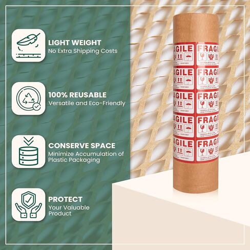 Honeycomb Packing Paper for Moving – 15" x 200' Sustainable Alternative to Bubble Wrap for Moving/shipping Fragile Items - With 20 Fragile Stickers and 33 ft Jute Rope in Saudi Arabia