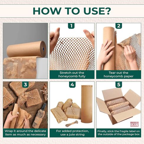 Honeycomb Packing Paper for Moving – 15" x 200' Sustainable Alternative to Bubble Wrap for Moving/shipping Fragile Items - With 20 Fragile Stickers and 33 ft Jute Rope in Saudi Arabia