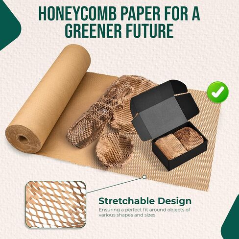 Honeycomb Packing Paper for Moving – 15" x 200' Sustainable Alternative to Bubble Wrap for Moving/shipping Fragile Items - With 20 Fragile Stickers and 33 ft Jute Rope in Saudi Arabia