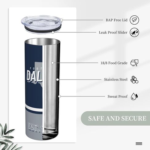 Tumbler 20oz Straight Skinny Car Cups With Insulated Cup Sleeve Portable Handle, Sports Travel Coffee Mug, Stainless Steel, Insulated,Classic Collection Gifts for Men Women Fans in Saudi Arabia