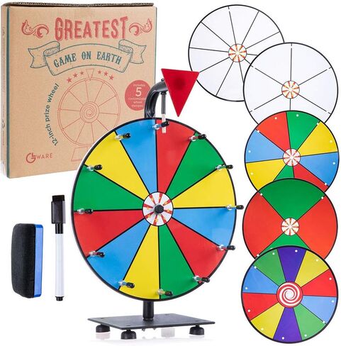 5 in 1 Tabletop Prize Wheel Spinner - 12" Carnival Games Smooth Spinning Wheel for Prizes, Raffle - Portable Dry Erase Spin the Wheel Game with Stand, Marker Pen & Eraser - Color & White Wheel Faces in Saudi Arabia