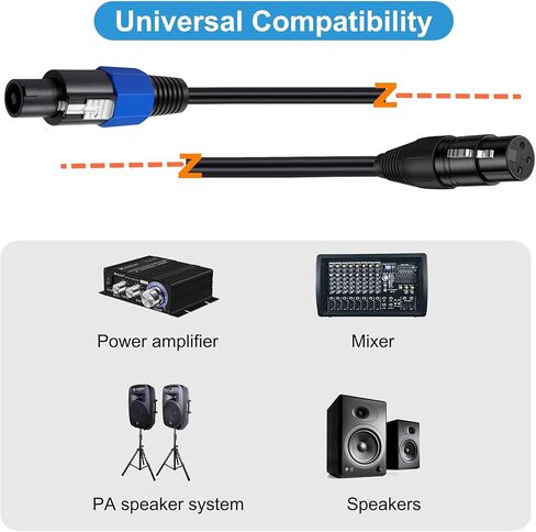 كابل مكبر صوت MTUERANC إلى XLR، محول صوت XLR 3 دبوس أنثى إلى مكبر صوت ذكر لسلك مكبر صوت DJ/PA مع قفل ملتوي (مكبر صوت إلى أنثى XLR 50 سم/1.6 قدم) in Saudi Arabia