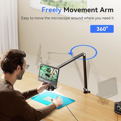 TOMLOV DM402 مجهر رقمي LCD مرن مقاس 10 بوصات، مجهر لحام لإصلاح الإلكترونيات، مجهر عملة عرض كامل، مكبر عملة مع ضوء حلقة، مجهر فيديو للكمبيوتر الشخصي للبالغين 1200X، 64 جيجابايت in Kuwait