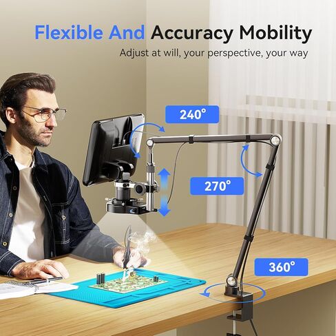 TOMLOV DM402 مجهر رقمي LCD مرن مقاس 10 بوصات، مجهر لحام لإصلاح الإلكترونيات، مجهر عملة عرض كامل، مكبر عملة مع ضوء حلقة، مجهر فيديو للكمبيوتر الشخصي للبالغين 1200X، 64 جيجابايت in Kuwait