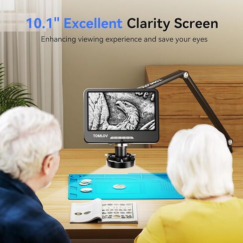 TOMLOV DM402 مجهر رقمي LCD مرن مقاس 10 بوصات، مجهر لحام لإصلاح الإلكترونيات، مجهر عملة عرض كامل، مكبر عملة مع ضوء حلقة، مجهر فيديو للكمبيوتر الشخصي للبالغين 1200X، 64 جيجابايت in Kuwait