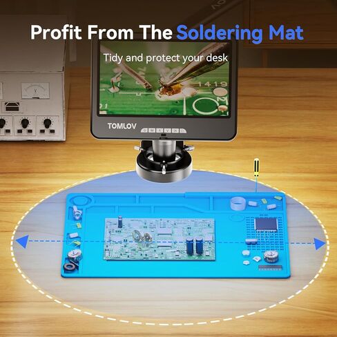 TOMLOV DM402 مجهر رقمي LCD مرن مقاس 10 بوصات، مجهر لحام لإصلاح الإلكترونيات، مجهر عملة عرض كامل، مكبر عملة مع ضوء حلقة، مجهر فيديو للكمبيوتر الشخصي للبالغين 1200X، 64 جيجابايت in Kuwait