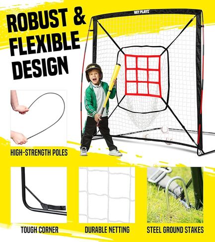 Baseball Net - 9 Strike Zone Pitching Net Hitting Net Batting Practice Net, Baseball Gifts for Kids Children Teens & Youth | Training Aids Equipment (Portable & Quick-Fold) 5x5ft in Kuwait