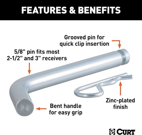 CURT 21506 دبوس وصلة مقطورة عالي التحمل مع رأس محزز، قطر 5/8 بوصة، يناسب جهاز استقبال 2-1/2 أو 3 بوصة in Saudi Arabia