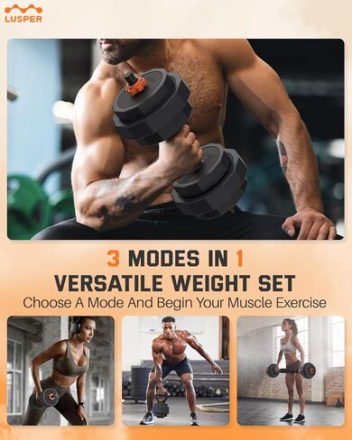 مجموعة دمبل أوزان قابلة للتعديل من لوسبر، أوزان حرة 44 رطل/55 رطل/66 رطل، 3 في 1 دمبل متعدد الأوزان/أثقال/كيتل بيل مع موصل، مجموعة أوزان متعددة الاستخدامات لصالة الألعاب الرياضية المنزلية in Kuwait