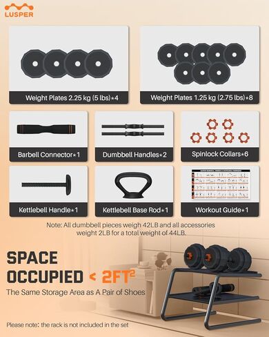 مجموعة دمبل أوزان قابلة للتعديل من لوسبر، أوزان حرة 44 رطل/55 رطل/66 رطل، 3 في 1 دمبل متعدد الأوزان/أثقال/كيتل بيل مع موصل، مجموعة أوزان متعددة الاستخدامات لصالة الألعاب الرياضية المنزلية in Kuwait