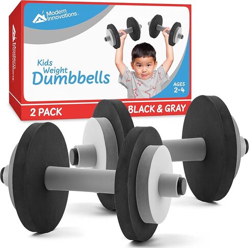 Modern Innovations Kids Weight Set (2 Pack) Toy Dumbbells, Baby Dumbbell Workout Weights, Fun Fitness and Exercise Equipment for Toddlers - Black & Gray… in Kuwait