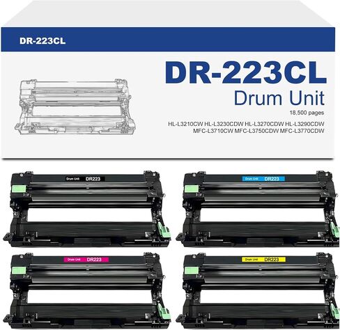 DR223 DR223CL DR-223CL Black Cyan Magenta Yellow Imaging Drum Unit Compatible for Brother HL-L3210CW HL-L3230CDW HL-L3270CDW HL-L3290CDW MFC-L3710CW MFC-L3750CDW MFC-L3770CDW Printer | 4-Pack in Saudi Arabia