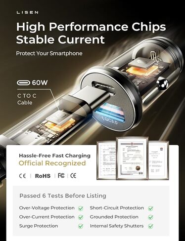 شاحن سيارة LISEN 54W USB C [2 حزمة + 2 كابل] [ميني ومعدن] شاحن USB ولاعة السجائر شحن سريع [PD+QC3.0] محول شاحن هاتف السيارة USBC لهاتف iPhone 15 Pro Max Plus 14 Samsung Galaxy S24 iPad Pro in Saudi Arabia