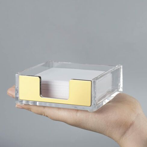 NatSumeBasics Gold Sticky Note Holder Clear Acrylic Yellow Post Note Pad Holders Memo Dispenser Case for Desk Office School Aesthetic Supplies Accessories (Pure Gold) in Saudi Arabia