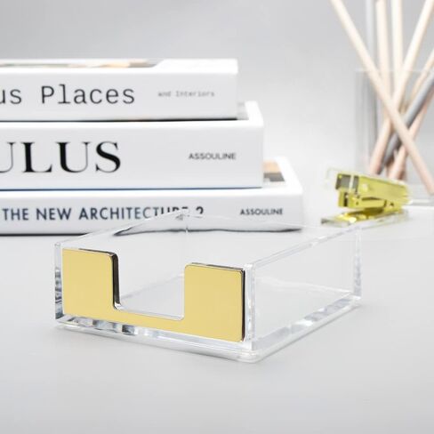 NatSumeBasics Gold Sticky Note Holder Clear Acrylic Yellow Post Note Pad Holders Memo Dispenser Case for Desk Office School Aesthetic Supplies Accessories (Pure Gold) in Saudi Arabia