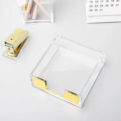 NatSumeBasics Gold Sticky Note Holder Clear Acrylic Yellow Post Note Pad Holders Memo Dispenser Case for Desk Office School Aesthetic Supplies Accessories (Pure Gold) in Saudi Arabia