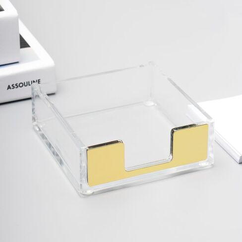 NatSumeBasics Gold Sticky Note Holder Clear Acrylic Yellow Post Note Pad Holders Memo Dispenser Case for Desk Office School Aesthetic Supplies Accessories (Pure Gold) in Saudi Arabia