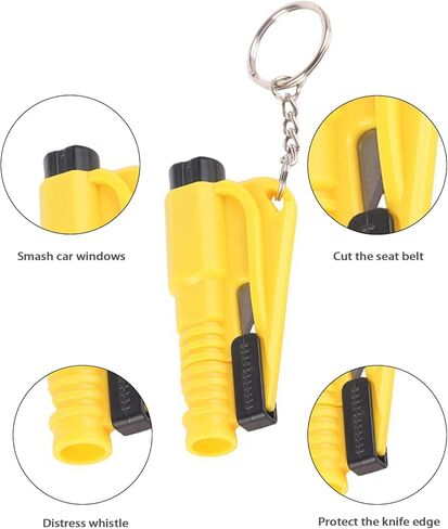 Window Breaker Keychain, 8 Pcs 3 in 1 Glass Breaker and Belt Cutter with Survival Whistle Car Emergency Escape Tool Applicable to All Cars in Kuwait