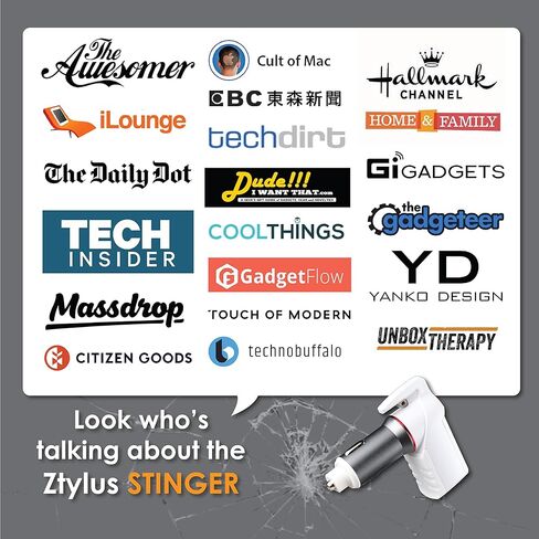 أداة طوارئ السيارة Ztylus Stinger، قاطع النوافذ المحمل بنابض، مطرقة أمان السيارة، قاطع حزام الأمان وكسر زجاج النافذة، أداة الهروب للسيارة، شاحن سيارة USB، 2 منافذ USB بحد أقصى 2.4 أمبير (أسود) in Kuwait