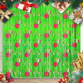 AFZMON 2 Pack Christmas Party Decorations Red Green GrinchTinsel Foil Fringe Curtains Party Supplies, Wizard Gesture Photo Booth Prop Backdrop for Christmas New Year Birthday