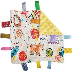 Tags Blanket,Tag Comforter Security Blankets with Colorful Tags, Infants Toddlers Plush Tag Blanket Newborn Baby Gift,Yellow Comforter Blanket