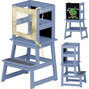 Kids Kitchen Step Stool Grey – Pine Wood Toddler Tower Kitchen Helper for Children 1 – 3 Years – A Structure, Supports 200 Lbs – CPC FSC Certified