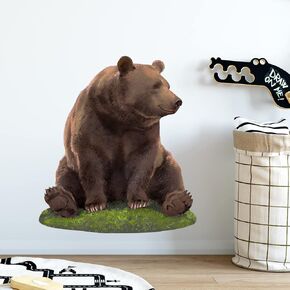 Sitting Brown Bear Wall Decal Nursery Animal Wall Sticker Removable Peel and Stick Waterproof Wall Art Decor Stickers for Kids Baby Classroom Living Room Playing Room Bedroom