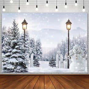 7x5ft Christmas Winter Snow Forest Backdrop for Photography Winter Scene Wonderland Party Decor Glitter Snowy Forest Pine Tree Snowman Background Xmas Holiday Banner Portrait Studio Booth Props
