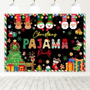 Mocsicka Christmas Pajamas Backdrop Merry Xmas Santa Slumber Ugly Sweater Photography Background Family Pajamas Party Banner Decorations Photo Booth Props (5x3ft)