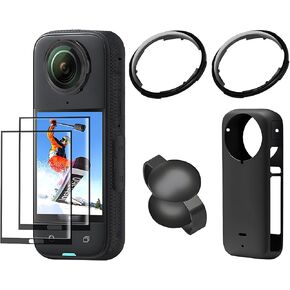 Silicone Protective Cover,Lens Guards/Screen Protector for Insta360 X4,Camera Protective Accessories Kit,LCD Tempered Glass 9H Hardness Scratch Resistant