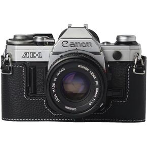 AE-1 case Handmade Genuine Leather Camera Protective Half Camera case, for Canon ae-1 a1 AE-1P (Black)