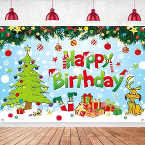 Christmas Birthday Backdrop Happy Birthday Christmas Backdrop Banner Red and Green Christmas Birthday Party Decorations for Kids Christmas Theme Photography Background 5x3ft
