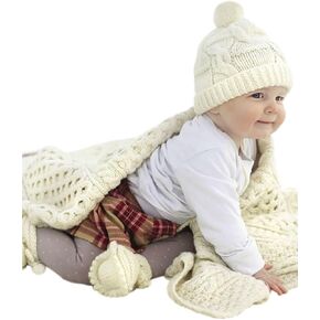 SAOL Irish Baby Blanket 100% Merino Wool Aran Throw for Kids