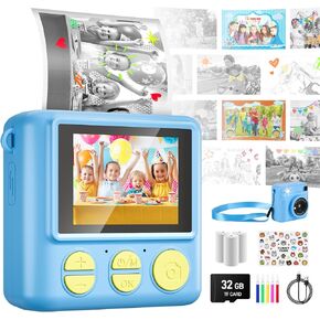 Kids Camera Instant Print,Pink Instant Digital Camera,32G 1080P Vedio Selfie Camera with 3 Print Paper Pencils Stickers & Strap,Toddler Camera Toys Birthday for Kids Age 3-12