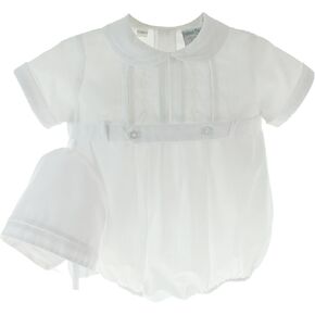 Boys White Christening Outfit with Hat Set Belted Bubble Romper