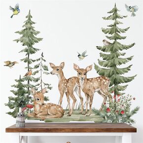 Cute Forest Deer Wall Stickers, sacinora Jungle Animals Wall Decals Removable Vinyl Peel and Stick for Kids Baby Nursery Living Room Bedroom Children's Room Playroom Art Decorations