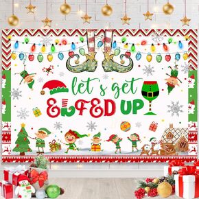 7x5ft Let's Get Elfed Up Backdrop Winter Christmas Party Decorations for Kids Little Snowflake String Lights Gift Reindeer Xmas Tree Photography Background Holiday Decor Banner Photo Booth Prop