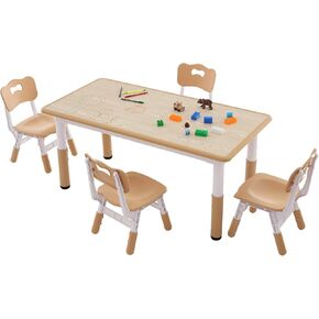 VEVOR Kids Table and Chairs, Height Adjustable Toddler Table and 4 Chairs, Graffiti Desktop for Art, Craft, Drawing, Painting and Writing, Ages 2-8 Kids Multiple Table for Preschool, Daycare, Nursery