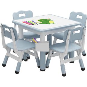 RONIPIC Height Adjustable Toddler Table and 2 Chairs Set with Graffiti Desktop, Kids Table and Chairs Set, Non-Slip Legs, Kids Activity Table for Home, Nursery, Blue