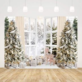 Ticuenicoa Christmas Backdrops for Photography Winter Snow Scene Xmas Tree Christmas Deer White Window Background Holiday Family Kids Newborn Birthday Party Decorations Photo Studio Props 7x5ft