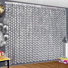 KatchOn, Silver Disco Ball Curtain - XtraLarge, 6.5 Feet, Pack of 2 | Happy New Year Backdrop | Disco Ball Backdrop | Silver Foil Fringe Curtain, Disco Party Decorations | Happy New Year Decorations