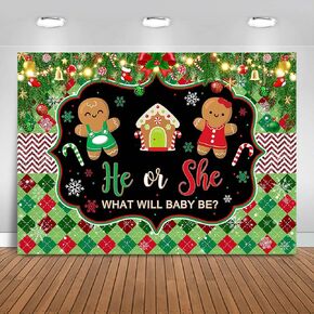 Gingerbread Gender Reveal Backdrop 7x5ft Christmas Cookie What's Baking Gender Reveal Background Party Decorations Snowflakes He or She Gender Reveal Banner Photo Booth Props