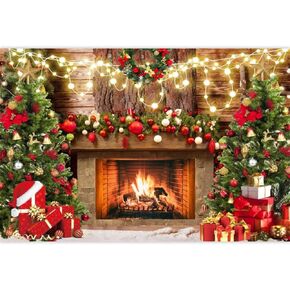 Fabric Christmas Fireplace Backdrop 10x8ft Christmas Photo Backdrop Merry Christmas Backdrop Christmas Party Decoration Background Xmas Garland Photos Family Christmas Picture Backdrop