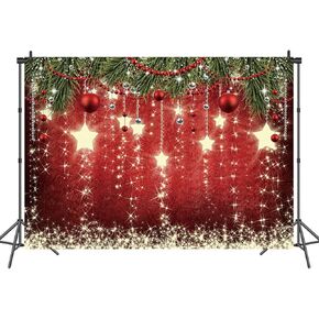 INRUI Red Christmas Photography Backdrop Glittering Stars Christmas Photo Backdrop Children Newborn Christmas Backdrop (7x5FT)
