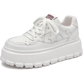 BEAU TODAY Women's Platform Fashion Sneakers, Chunky Sneakers with Stars for Women, Lightweight Comfortable Walking Shoes Lace Up Casual Shoes for Outdoor Work