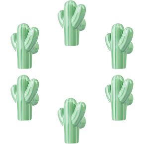 Cactus Shape Ceramic Drawer Pulls Handles for Nursery Dresser Cupboard Wardrobe Cabinet Kitchen Desert Green Plant Theme Knobs Pack of 6 (Green)