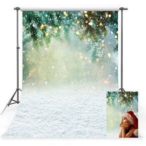 MEHOFOTO 5x7ft White Snow Photo Studio Background Winter Christmas Snowflake Landscape Green Leaves Bokeh Photography Backdrops Props