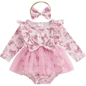 Newborn Baby Girl Christmas Outfit Romper Dress Ruffle Sleeve Onesie Jumpsuit Infant Fall Winer Clothes